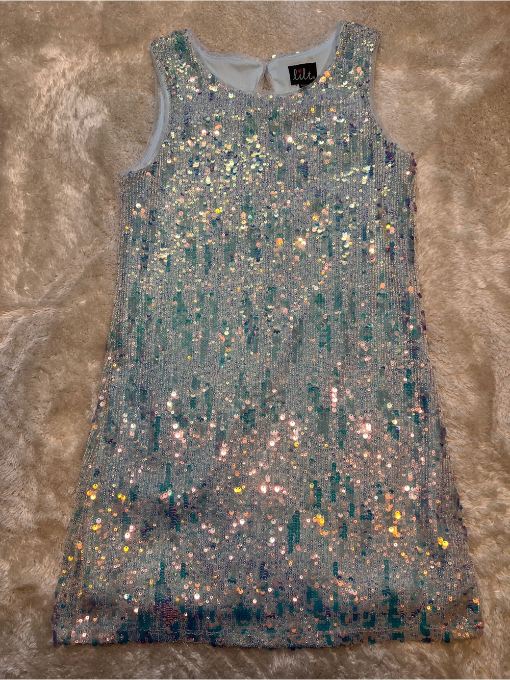 lilt Girls' Iridescent Sequin Shift Dress - Light Blue